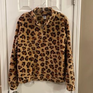 Weekending Leopard Sherpa Fleece 1/4 Zip Pullover - L